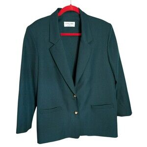 Alfred Dunner Blazer Women 14 Green 2-Button Office Capsule Professional Church